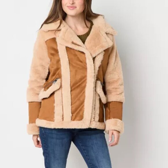 Steve Madden Jackets & Blazers - STEVE MADDEN Women's XL Cognac Faux Suede Shearling Heavyweight Peacoat Coat NEW